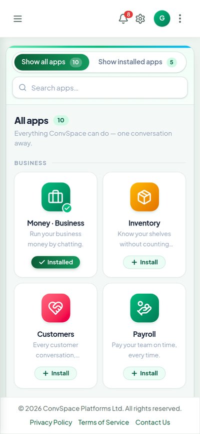 The ConvSpace app store on a phone